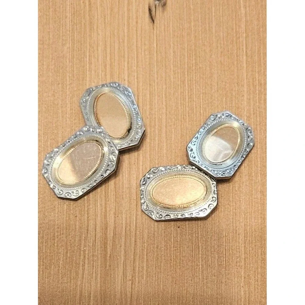 Vintage Cufflinks Gold Tone Oval Ornate Edge Wedding Formal Occasion